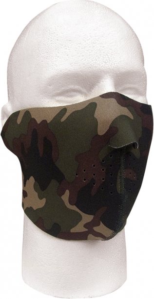 Маска двусторонняя Reversible Half Mask Camo/Black Толщина маски: 3 мм;Печать: 100% полипропилен;Материал: 100% неопрен;Цвет: Woodland Camouflage/черный(камуфляж/черный).