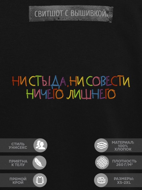 Свитшот "ни стыда, ни совести ничего лишнего" 