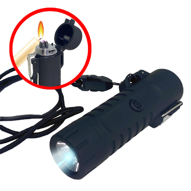 Тактический водонепроницаемый LED-фонарь с зажигалкой (черный) 