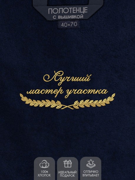 Полотенце "лучший мастер участка" 40х70см синее 