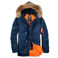 Куртка аляска Alpha Ind. N-3B Slim fit с натуральным мехом (r.blue/orange)