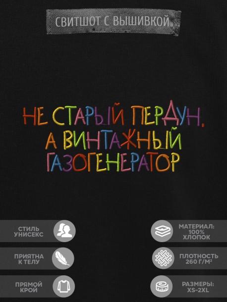 Свитшот "не старый пердун, а винтажный газогенератор" 